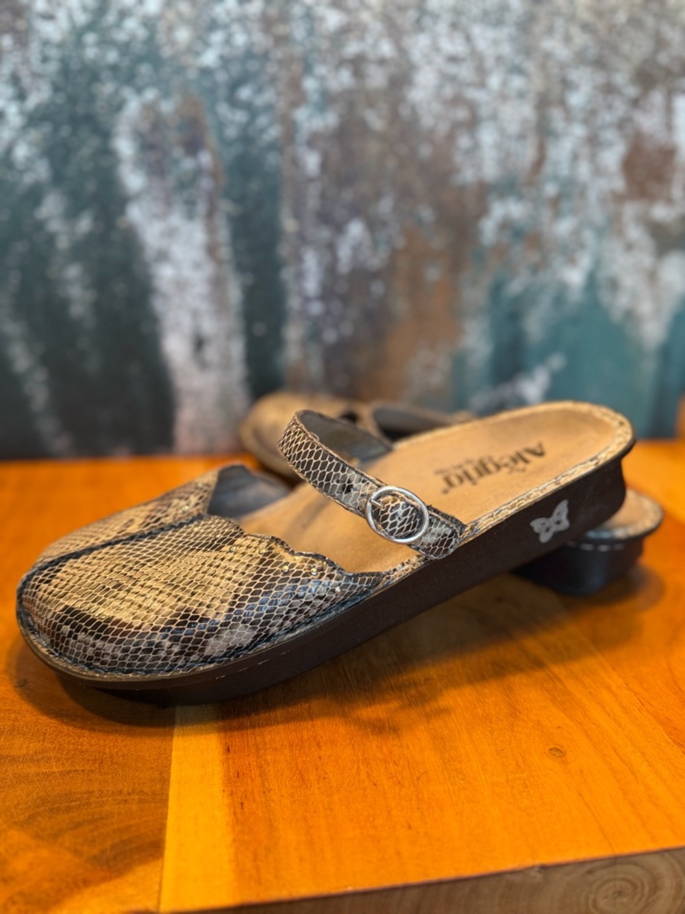 Alegria Boho Snakeskin Leather Mary Jane Clog Mule Gray/Black (GUC) - Picture 7 of 16